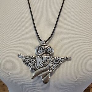 Large pewter "Genie" pendant on black leather cord